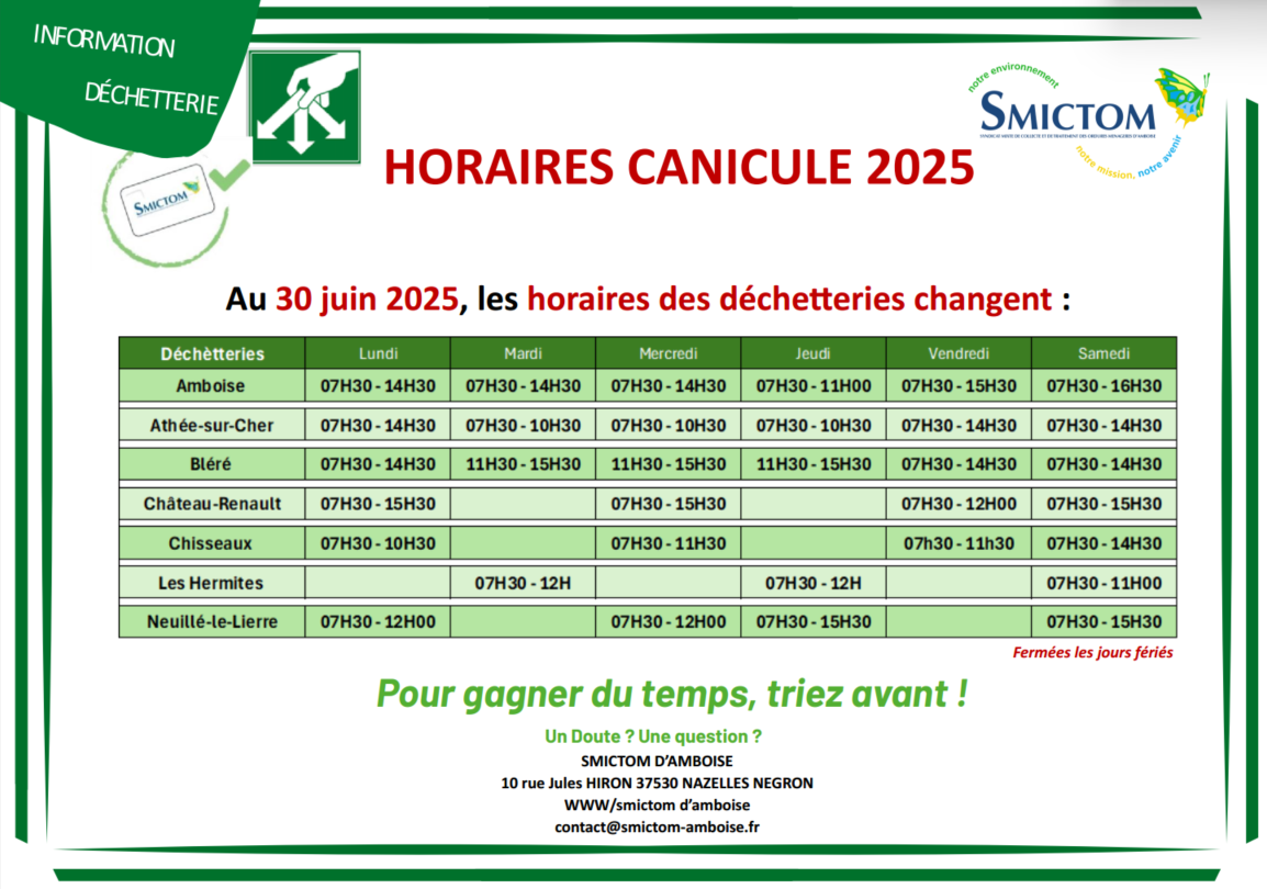 Modification des horaires de la déchetterie