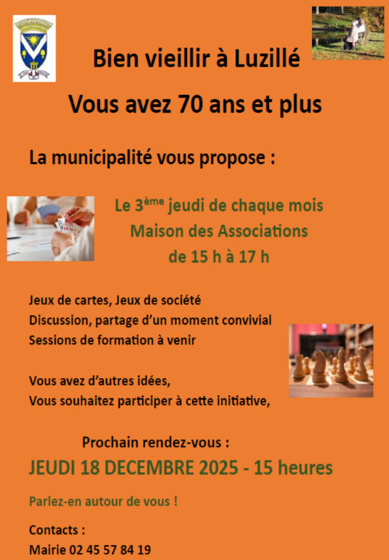 Bien vieillir à Luzillé : un rendez-vous mensuel pour les 70 ans et plus