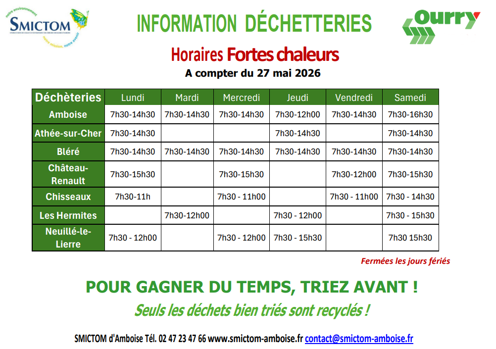 Horaires déchetteries