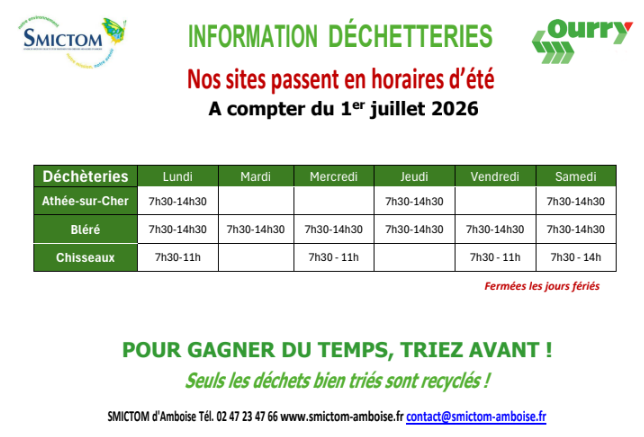 Horaires déchetteries